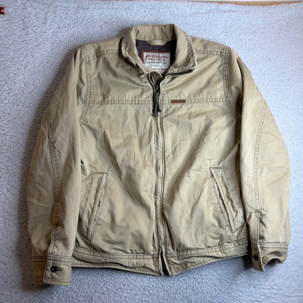 Abercrombie & Fitch Vintage Mens XL Tan Twill Wool Lined Military Jacket 00257